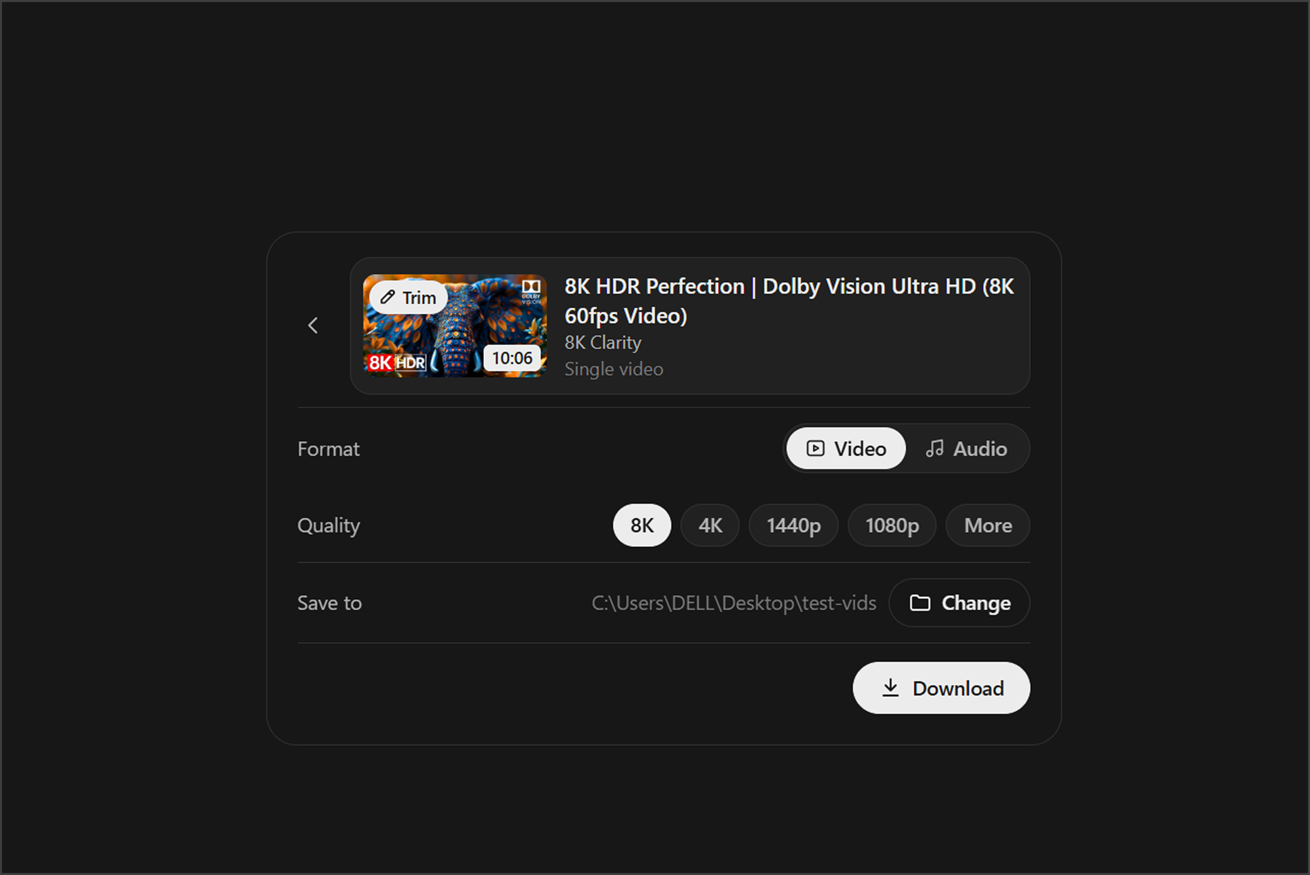 Choosing video quality and format in Bolt